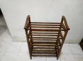 wooden shoe rack. 