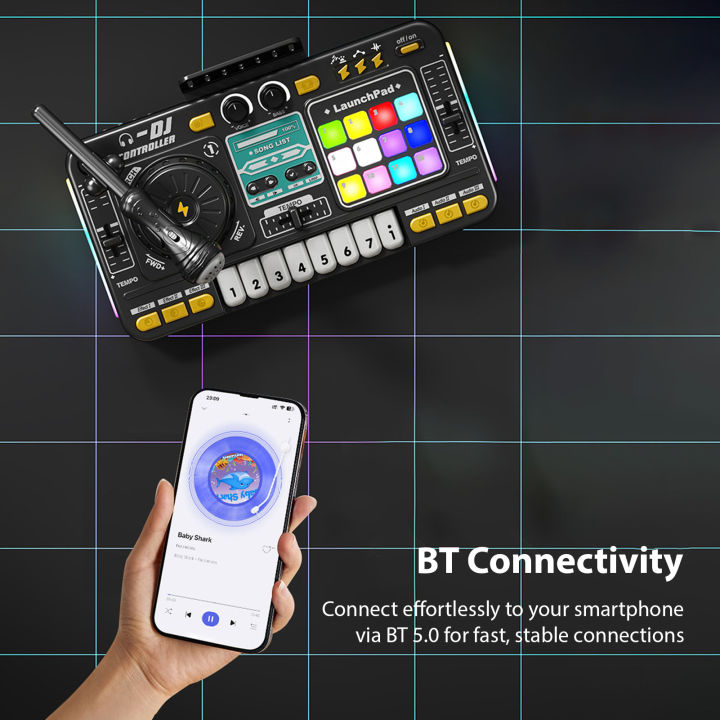 DJ%20Controller%20for%20Kids%20DJ%20Disc%20Player%20Electronic%20Keyboard%20%20DJ%20Mixer%20Table%20with%20%20Microphone%20Dynamic%20Lighting%20Effects%20-%20Image%206