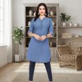 Jeans Cotton Comfortable Kurti For Women A Casual Everyday Wear Soft Breathable Denim Style Outfit Piece.