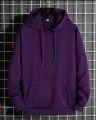Jack Beos Dark Purple Plain Fleece Pull Over Hoodie For Men 23092023. 