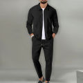 2026 Coat Fall Waffle Zip Pocket Lapel Slim Cardigan Men's Jacket Set.