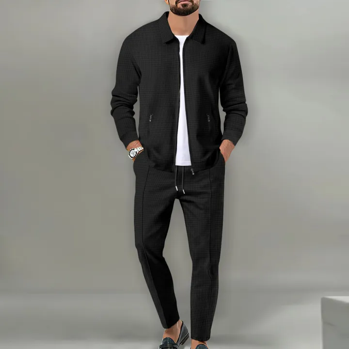 2026%20Coat%20Fall%20Waffle%20Zip%20Pocket%20Lapel%20Slim%20Cardigan%20Men's%20Jacket%20Set%20-%20Image%202