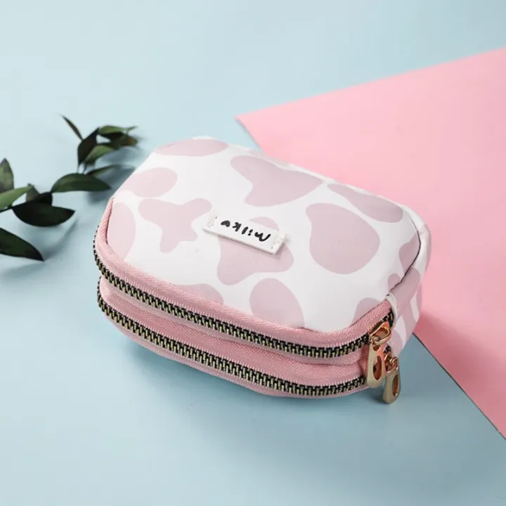 Women's Cute Wallet Cow Print PU Leather Business Card Holder Female Girl's Coin Purse Pouch Women Zipper Cartoon Wallet