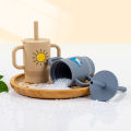 Silicone 180ml Baby Learning Drinking Cup with Handle and Straw Training Cup, Cartoon Printed Leak-Proof Baby Water Cup. 