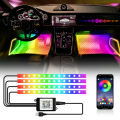 RGB Automotive Atmosphere Decorative Lamp Led Interior Light Strip Car Foot Ambient Lights with USB Cigarette with Remote Voice. 