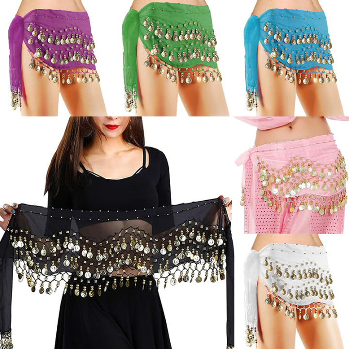 1Pc Belly Dance Waist Chain Costume Dance Hip Scarf With Golden Coin Decorative Waist Chain For Professional Dance Performances