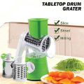 Tabletop Drum Grater Stainless Steel 3 in 1 Multi-Functional Drum Rotary Vegetable Cutter Grater & Slicer with High Speed Rotary Cylinder. 