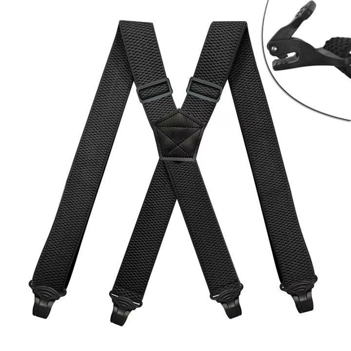 Heavy Duty Suspenders for Men Work Outdoor 3.8cm/1.5inch Y-back 3 Plastic Clips Adjustable Elastic Trouser Braces Strap Belt