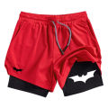 Men's Bat Print 2-in-1 Performance Shorts, Breathable Quick Drying Sports Shorts with Phone Pocket, Gym, Training, Running,.
