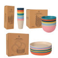 Wheat Straw Dinnerware Set Eco-friendly Safety Plates Cups Bowels Home Party Tableware Set Outdoor Camp Candy Colour Gift. 