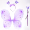 Girls Butterfly Wing Kit Children Pink Purple Princess Costume Accessories Kids Wing with Powder Headband Wand Set Party Supply. 