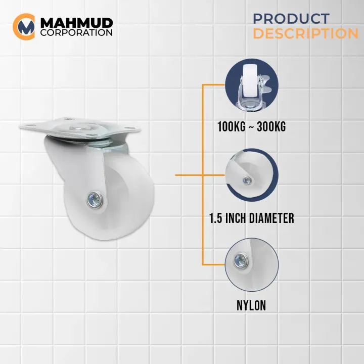 1.5"%204PC%20Universal%20Swivel%20Casters%20%E2%80%93%20White%20PP%20Nylon%20Dual%20Roller%20Wheels%20for%20Platform%20Trolley%20&%20Chair%20-%20Image%202