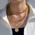 Golden chain vintage multi-layer necklace. 