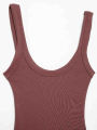 Women's Skinny Ribbed Bodysuits O Neck Straps Snap-Button  Fashion Female Playsuits Comfortable Stretchy Clothing. 