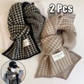 Scarf female winter new atmosphere sense of double-sided students cute warm thickened knitting senior sense of scarf. 