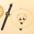 5PCS Set Women Fashion Butterfly Quartz Watch Brand Design Female Clock Leather Band Ladies Casual Wrist Watch Reloj Mujer.
