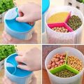 3-in-1 Storage Jar with 3 portions Airtight Food Storage Cereal Dispenser Pulses Container and 3 partitions for Dry Fruit Storage Spice Jar Masala Daal Biscuits Spices Candy and Multi Compartment kitchen Essentials. 
