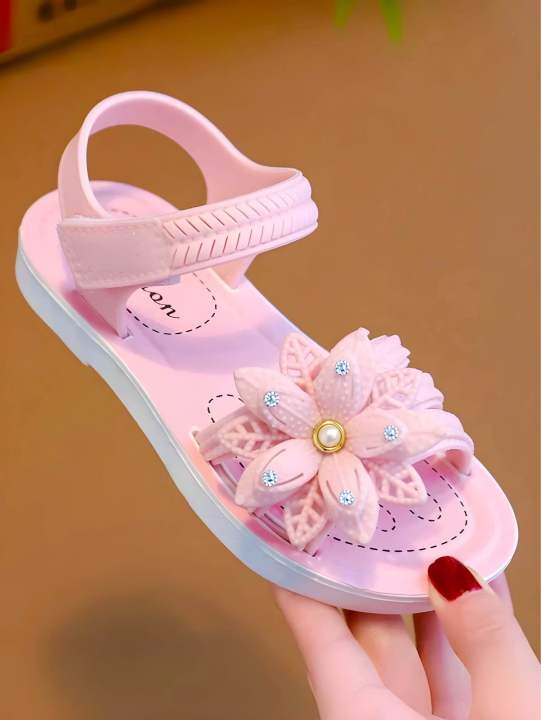 Girls Flowers Sandals Kids Sweet Princess Shoes for Party Wedding Kids Leather Sandals French Style Chic Summer Fashion 2025 New Casual Non-Slip