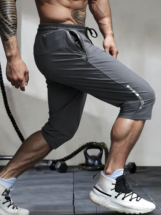 Men's%20Summer%20Casual%20Sports%20Shorts%20High%20Elastic%20Waist%20Drawstring%20Cropped%20Pants%20Seven%20Running%20Basketball%20Beach%20Sweatsuit%20Black%20-%20Image%207