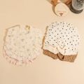 3pcs Hot Sell Children's Feeding Bib Set Cotton Muslim Baby Comfortable Drool Towel Ruffle Snap Button Infant Burp Cloth .