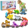 Montessori Magnetic Wooden Train Toys Early Educational Cognition Animal Toy Sorting Learning Teaching Car Cartoon Set For Kids. 