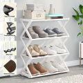 4-Tier Foldable X-Shape Shoe Rack, No Assembly Space Saving Organizer, Freestanding Storage Shelf, for Entryway, Hallway, Closet.