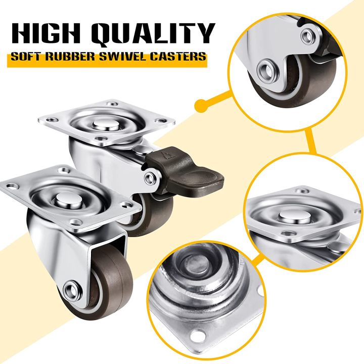 4%20Pcs%20Low%20Profile%20Casters%20Wheels%201%20Inch%20Soft%20Rubber%20Swivel%20Caster%20Small%20Silent%20Casters%20with%20360%20Degree%20Top%20Plate%20and%2012%20Screws%20-%20Image%204