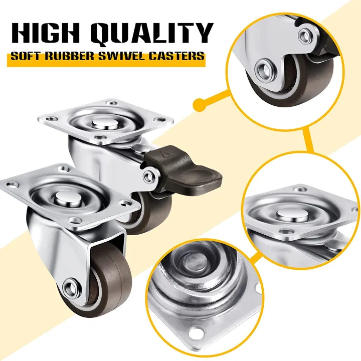 4%20Pcs%20Low%20Profile%20Casters%20Wheels%201%20Inch%20Soft%20Rubber%20Swivel%20Caster%20Small%20Silent%20Casters%20with%20360%20Degree%20Top%20Plate%20and%2012%20Screws%20-%20Image%204