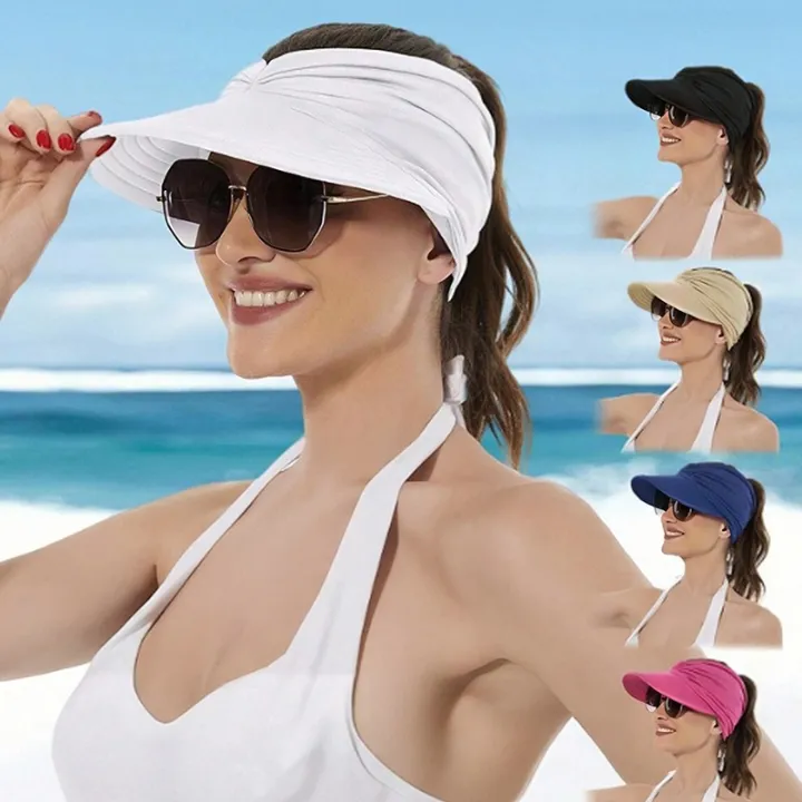 1Pc%20Beach%20Sun%20Hat%20Women's%20Sun%20Protection%20Empty%20Top%20Sun%20Hat%20with%20Brim%20New%20Fashion%20for%20Vacation%20Travel%20Outdoor%20Sports%20Ponytail%20Hot%20-%20Image%203