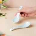 6 pcs Plain White Ceramic Spoon (6 pcs) Kis Soup Spoon, Korean Chinese Rice Scoop Ice Cream Ladle, Porcelain Dinner Spoon - Minimalistic Sophistication.