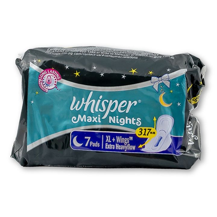 Whisper Maxi Nights Wings Heavy Flow Sanitary Pads for Women, XL+ 7 Napkins - Pad