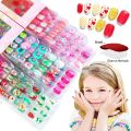 24 Pcs Kids False Nail Press on Nails Kids Teens Girls  Full Cover Short False Nails Children Nail Tips Lovely Gift for Kids Little Girls Nail Art Decoration with glue stickers. 