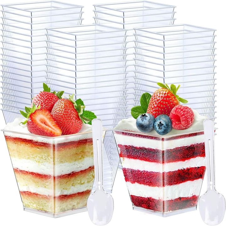 5-100PCS Disposable Plastic Dessert Cups Reusable Clear Ladder Shaped Cup Appetizers Cake Ice Cream Cup for Party Wedding