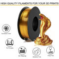 Silk PLA Filament 1.75mm for 3D Printer, Metal-Like Shiny Consumables250g/500g/1000g 1 Spool, Dimensional Accuracy +/- 0.02 mm.