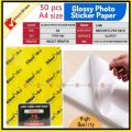 Sticker Photo Paper Glossy Self Adhesive A4 size 135gsm Pack of  50 Pcs for Inkjet printer. 