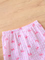 2pcs Summer Baby Girls Pink Gingham Bow Print Set, Ruffle Sleeveless Top + Shorts, Sweet Style, Daily/Outdoor Wear, 0-36M, Breat.