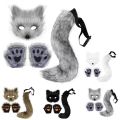 Fluffy Fur Fox Half Face Mask Foxes Tail Cat Paws Gloves and Wolf Therian Mask Set Halloween Cosplay Costume Accessories Party. 