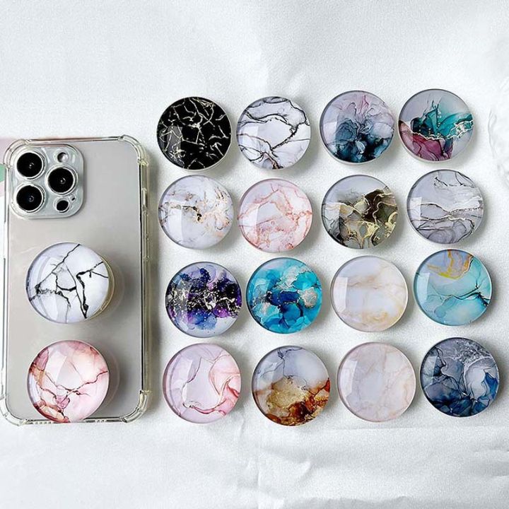 Marble Pattern Crystal Glass Phone Holder Foldable mobile phone Socket Crystal Glass phone grips