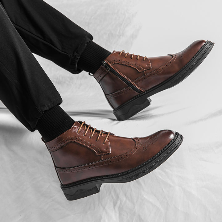 Men%20Block%20Heel%20Lace-up%20And%20Side%20Zipper%20Design%20Brogue%20%20Boots%20-%20Image%205
