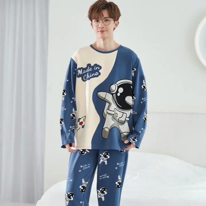Plus%20Size%20Men%20Pajamas%20Autumn%20Winter%20Long-Sleeved%20Loose%20Leisure%202PCS/Set%20Letters%20Astronaut%20Blue%20O-Neck%20Soft%20Casual%20Sleepwear%20Xxxl%20-%20Image%205