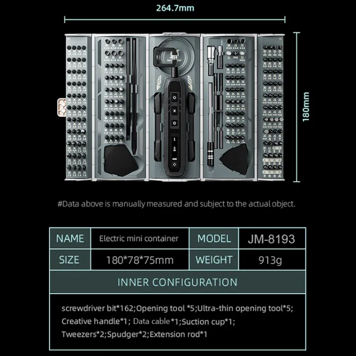 JAKEMY%20JM-8193%20180-IN-1%20Precision%20Cordless%20Electric%20Screwdriver%20Set%20Magnetic%20Bits%20Mobile%20Phone%20Glasses%20Electronic%20Repair%20Tools%20-%20Image%203