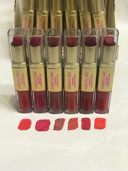 6 Pcs Romantic May 2 in 1 Lipstick Plus Gloss