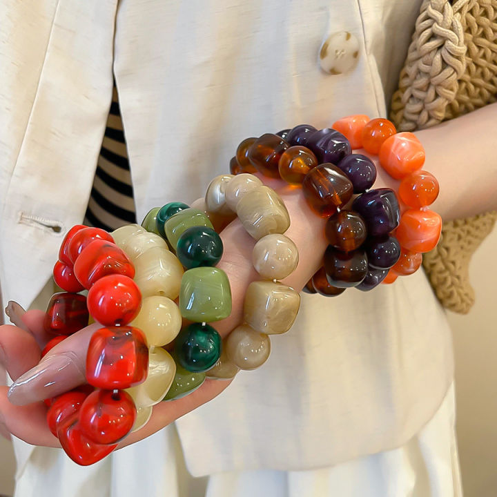 Acrylic Irregular Square Round Beaded Bracelet for Women European and American Simple Bracelet Korean Fashion Hand Accessories