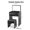 Vanity Dressing Table with Flip Top Mirror and Hidden Storage Box, Makeup Vanity Table Writing Desk with Cushioned Stool, Black/ white. 