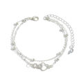 S925 heart-shaped double-layer ankle bracelet, simple and elegant, suitable for daily wear, hypoallergenic.
