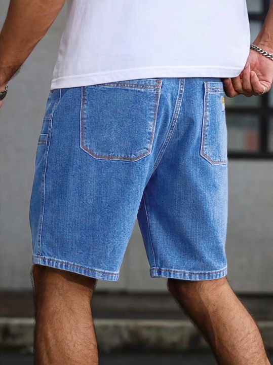 Men's%20Summer%20Loose%20Straight%20Denim%20Shorts%20American%20Workwear%20Patchwork%20Style%20Casual%20Cargo%20Mid-Rise%20Shorts%20-%20Image%202