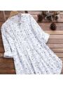 Plus Size Women's Shirts 2025 New White Long Sleeve Casual Cute Sweet Blouses Elegant Fashion Flower Printed Lapel Button Up Top. 