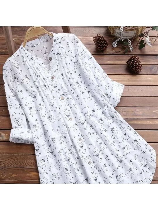 Plus%20Size%20Women's%20Shirts%202025%20New%20White%20Long%20Sleeve%20Casual%20Cute%20Sweet%20Blouses%20Elegant%20Fashion%20Flower%20Printed%20Lapel%20Button%20Up%20Top%20-%20Image%205