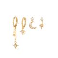 2/3/4 Pcs Star Moon Pendant Design CZ Chain Hoop Earring For Women, Stainless Steel Cartilage Stud Earring Piercing Jewelry. 