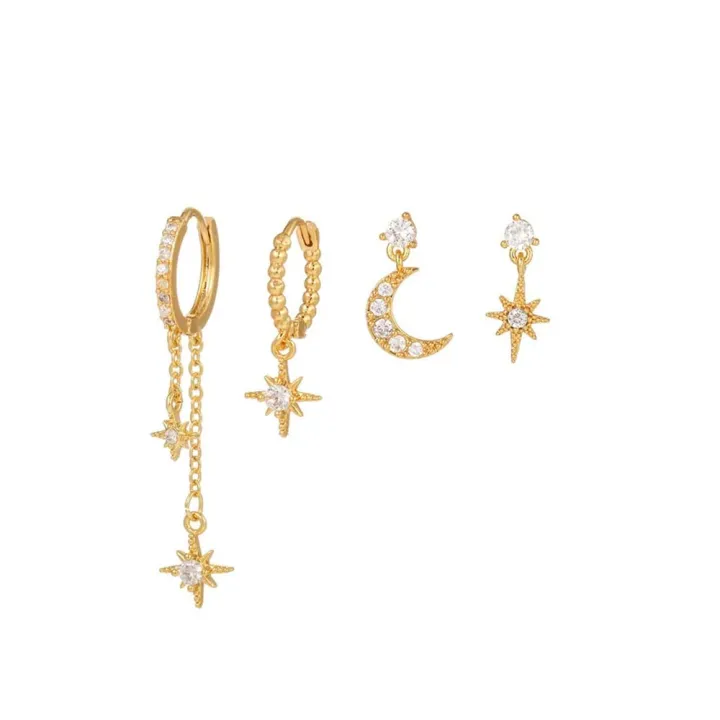2/3/4%20Pcs%20Star%20Moon%20Pendant%20Design%20CZ%20Chain%20Hoop%20Earring%20For%20Women,%20Stainless%20Steel%20Cartilage%20Stud%20Earring%20Piercing%20Jewelry%20-%20Image%203